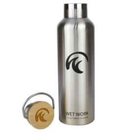 Wet Work Stainless Steel Water Bottle for Hot and Cold Drinks - Double Wall Insulated Thermos for Water, Soda, Coffee, Tea with Wide Mouth, Metal Handle, Bamboo Top - Great for Travel, Hiking, Camping
