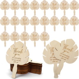 Chunful 24 Pcs Wedding Handheld Fans for Guests Wooden Hand Fans Wedding Favors Leaf Shaped Engraved Gift for Ceremony Bridal Shower Party