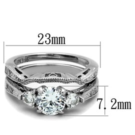 Marimor Jewelry Women's Stainless Steel 316 Round 2.5 Carat Zirconia Engagement Wedding Ring Set Size 6