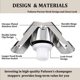 Champagne Stoppers for Bottles, Pafusen 2 Pack Champagne Sealer Stopper, Stainless Steel Champagne Cork Stopper Toppers, Saver for Champagne Cava Prosecco Sparkling Wine