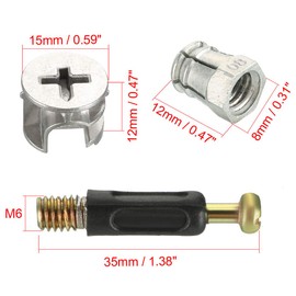 uxcell 3-in-1 Furniture Connecting Kit 15mm OD Cam Fitting, M6x35mm Dowel Screws, 8mm OD Pre-Inserted Nut 20 Sets