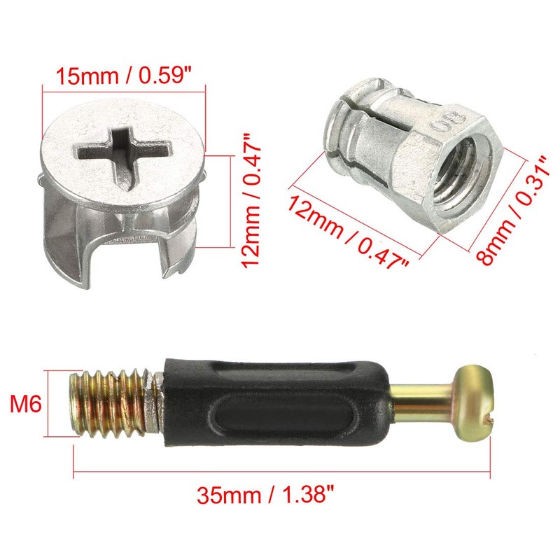 uxcell 3-in-1 Furniture Connecting Kit 15mm OD Cam Fitting, M6x35mm