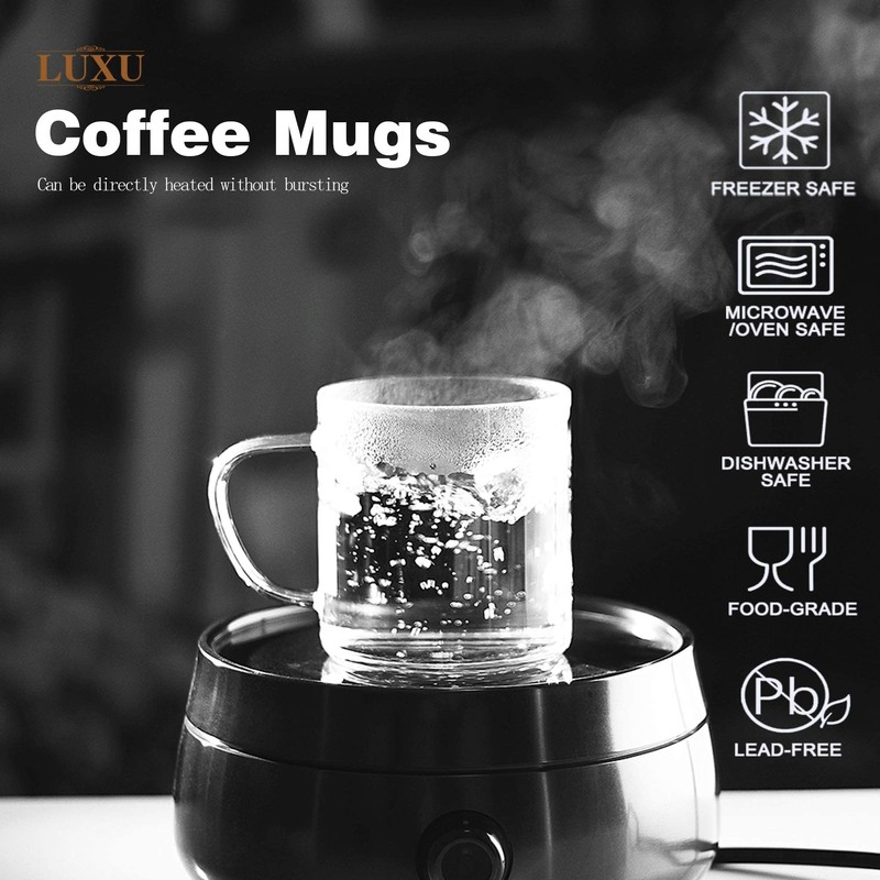 LUXU Glass Coffee Mugs Set of 4,14 oz Clear Coffee
