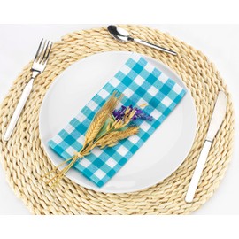 LAN&LAN - Rectangular Checked Tablecloth for Indoor and Outdoor Dining Camping Sand Picnic with Various Sizes and Models to Choose From (Turquoise, 12 Napkins)