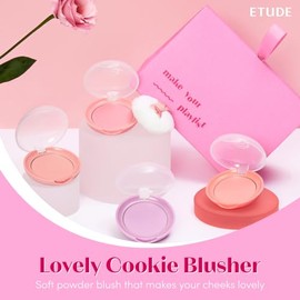Etude Lovely Cookie Blusher Pk002 Grapefruit Jelly Rubor Polvo Brillante Natural Control Sebo Larga Duración Fácil Aplicación Cojín Hinchado Aspecto