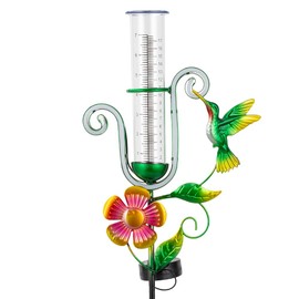 Stargarden Rain Gauge Outdoor, Hummingbird Solar Rain Gauge, Metal Rain Measure Gauge with 7 Inch Tube, Decorative Rainfall Measurement for Yard, Porch Decor