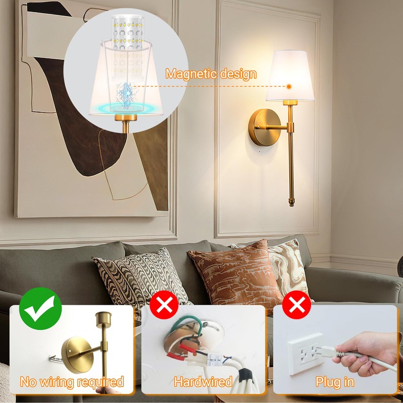 Battery Operated Wall Sconces Set Of 2, Wireless Battery Wall