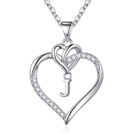 TINGN Heart Initial Necklaces for Women Girls, 14K White Gold Plated Heart Initial J Necklace Dainty Heart Necklaces for Women Girls Cute Heart Necklaces for Girls Women Jewelry Gifts for Women