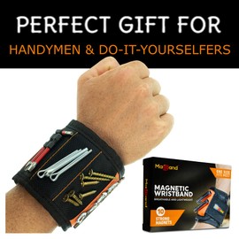 MagBand Magnetic Wristband for Holding Screws, Nails and Drilling Bits - 10 Strong Magnets - Men & Women's Tool Bracelet - Gift Ideas for Dad Husband Handyman or Handy Woman