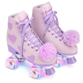 Ruthfot Women's and Girl's Classic Roller Skates with Light up Wheels and Love Heart Pattern, High-top PU Leather Rollerskates…