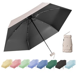 Thryviel Travel Umbrella, Small UV Umbrella, Mini Umbrella, Portable Pocket Umbrella, Ultralight, Portable Parasol, Rain and Wind Protection, Daily Wearable, Suitable for All People, Off-white