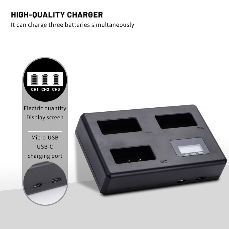 3-Pack LP-E6 LP-E6N Battery with Triple Charger for Canon EOS