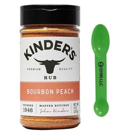 Kinders Bourbon Peach Premier Rub and Seasoning 9 oz - 2 in 1 Measuring Spoon Included