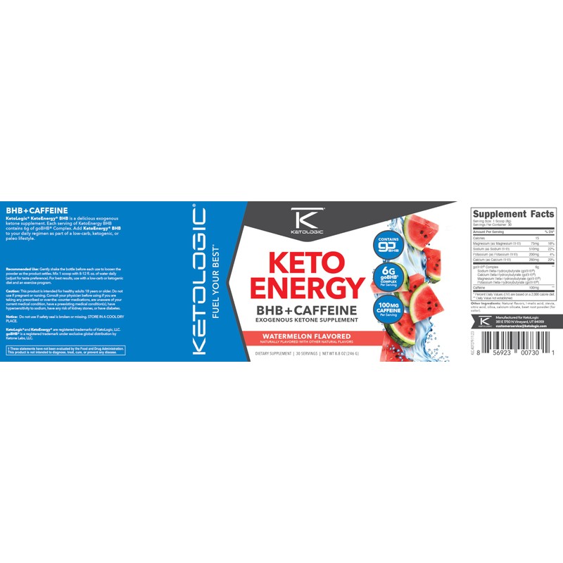 Ketologic KetoEnergy BHB (Watermelon) 30 Servings - BHB + Caffeine