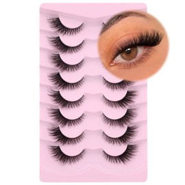 GVEFETIEE Fox Eye Lashes Wispy Eyelashes Natural Look Clear Band Lashes Fluffy Faux Mink Lashes Strip Natural False Lashes Pack by GVEFETIEE 8 Pairs