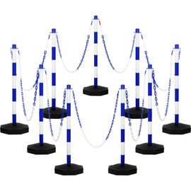 Amylove 9 Packs Traffic Delineator Post Cone with Base, Traffic Cones Safety Cones Caution Cones Plastic Stanchion Chain Safety Barriers with 6.6 Feet Link Chain and S Hooks for Parking Lot (Blue)
