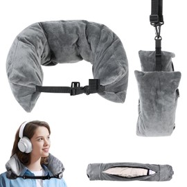 AMBEERT Stuffable Neck Pillow for Travel, Neck Pillow Stuffable with Clothes, Neck Pillow for Travel, Travel Essentials, Neck Pillow for Travelling by Car, Train and Plane (Grey)