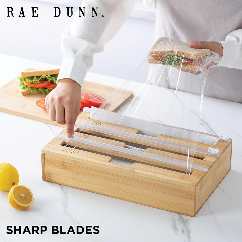 Rae Dunn 3 in 1 Wrap Organizer with Cutter, Plastic