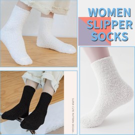 TOCONFFON Women's Cozy Fluffy Fuzzy Socks Plush Home Slipper Socks 5,6,7,8 Pairs(5 White)