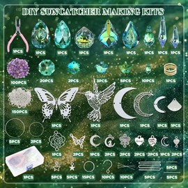 ASTNIC 380PCS Crystal Suncatchers Making Kits,DIy Sun Catchers Making Supplies Kit Silver Butterfly Hummingbird Hanging Prism Ornament Crystal Ball Rainbow Maker for Window Home Garden Christmas Decor