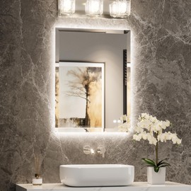 TETOTE 24 x 32 Backlit Beveled LED Frameless Bathroom Mirror Tempered Glass 3 Colors White/Warm/Natural Stepless Dimmable IP54 CRI90+ UL-Listed Anti-Fog Bathroom Mirror for Vanity Wall-Mounted