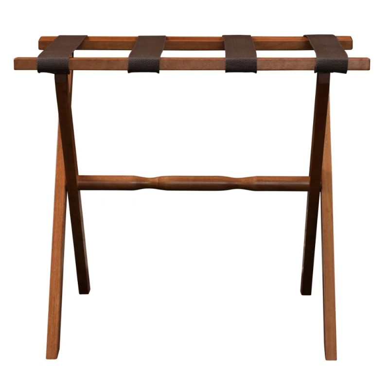 Homeroots Hotel Light Walnut Folding Luggage Rack With Four Straps