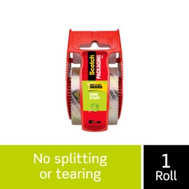 Scotch Sure Start Shipping Packaging Tape, 1.88"x 22.2 yd, Designed for Packing, Shipping and Mailing, Quiet Unwind, No Splitting or Tearing, 1.5" Core, Clear, 1 Dispensered Roll (145)