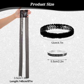 6 Pcs 70s Women Disco Costume Jewelry Accessories Disco Sequin Scarf Headband Diamond Bracelet Ball Necklace Earring Glasses (Black)