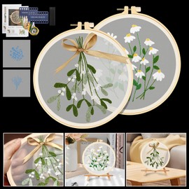 TheSiliconValley 2 Set Embroidery Starter Kit for Beginners Cross Stitch Stamped DIY Decor Craft