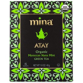 Mina Atay Moroccan Nana Mint Organic Green Tea, 15 Biodegradable Sachets - Refreshing Moroccan Mint Green Tea Bags, Moroccan Mint Tea Bags, Low in Caffeine