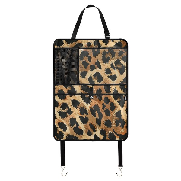 BOENLE Car Seat Back Organizer Black Circle Leopard Print 2