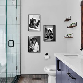 JINZUNRUI Bathroom Decorative Pictures, Black and White Bathroom Poster A4 Wall Pictures, Funny Chimpanzees on Toilet Wall Decoration, Canvas Bathroom Pictures, Without Frame
