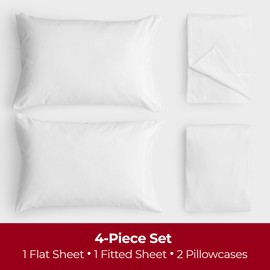 Mellanni Flannel Bed Sheets Set - 4 pc Luxury 100% Heavyweight 180GSM Cotton - Lightweight, Cozy - Deep Pockets, All Around Elastic - Soft, Warm, Breathable(Full, White)