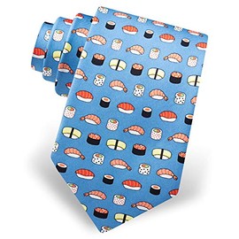 Men's 100% Silk Sushi This is How I Roll Novelty Tie Necktie (Light Blue)