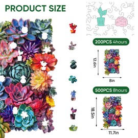delobil Rectangular Succulent Wooden Puzzles,500 Pieces Jigsaw Puzzles 18.5'' x11.7'', Unique Design Liberty Wooden Puzzles for Adults and Kids, Family Game Gift Royal Size