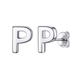 ChicSilver P Initial Earrings for Women Tiny Letter Studs Anti-Allergic Material Sterling Silver Stud Earrings Hypoallergenic (Letter P)