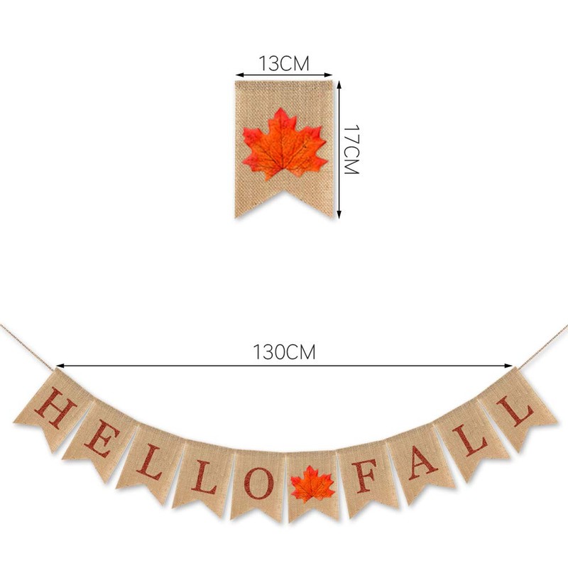7-gost Burlap Hello Fall Banner Pumpkin Autumn Thanksgiving Day Supplies