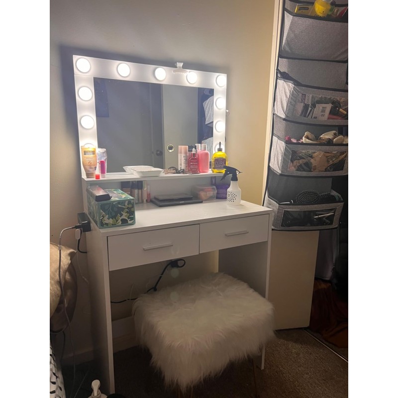 ROCKRAIN Hollywood Vanity Desk with Mirror: White Dressing Table with