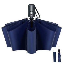 Vicloon Travel Umbrella, Folding Umbrella, 8 Ribs Compact Windproof Umbrella, Auto Open/Close, Sturdy Reinforced Canopy Automatic Portable Umbrella for Men&Women (Blue)