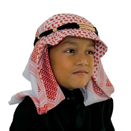 Desert Dress Palestine Childs Kids Boys Shemagh Scarf & Igal Set Pack Gift for Wedding Eid Ramadan Hajj Umrah (Red & White)