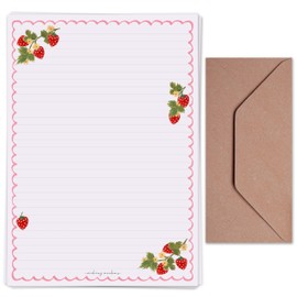 Making Meadows A4 Lined Letter Writing Paper Set (20 Sheets & 10 envelopes) Scalloped Border Strawberry Writing Paper Design On Penpal Letter Paper Stationery Set