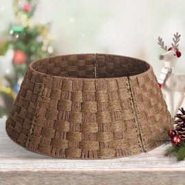 Boiarc Christmas Tree Collar - 27" Check - Rustic Tree Skirt Xmas Tree Base, Two Tone Woven Checkered Christmas Tree Decoration, Retro Modern Christmas Tree Collars for Artificial Trees