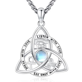 LOOVE Sterling Silver Celtic Trinity Knot Necklace for Women Moonstone Necklace Celtic Knot Necklace Irish Trinity Necklace Amulet Jewelry
