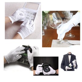 White Cotton Gloves, 12 Pairs of White Gloves are Suitable for Dry Hand Moisturizing Cosmetics, Hand Spa, Jewelry Coin Inspection, Inspection Gloves, and Service Gloves. Elastic Moisturizing Gloves