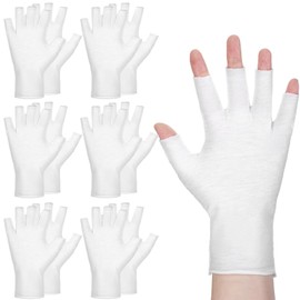 HJZHII 6 Pairs White Fingerless Gloves, White Cotton Gloves for Dry Hands Sleeping Soft Fingerless Glove Breathable Moisturizing Sleeping Glove for Dry Hands Overnight Hydration
