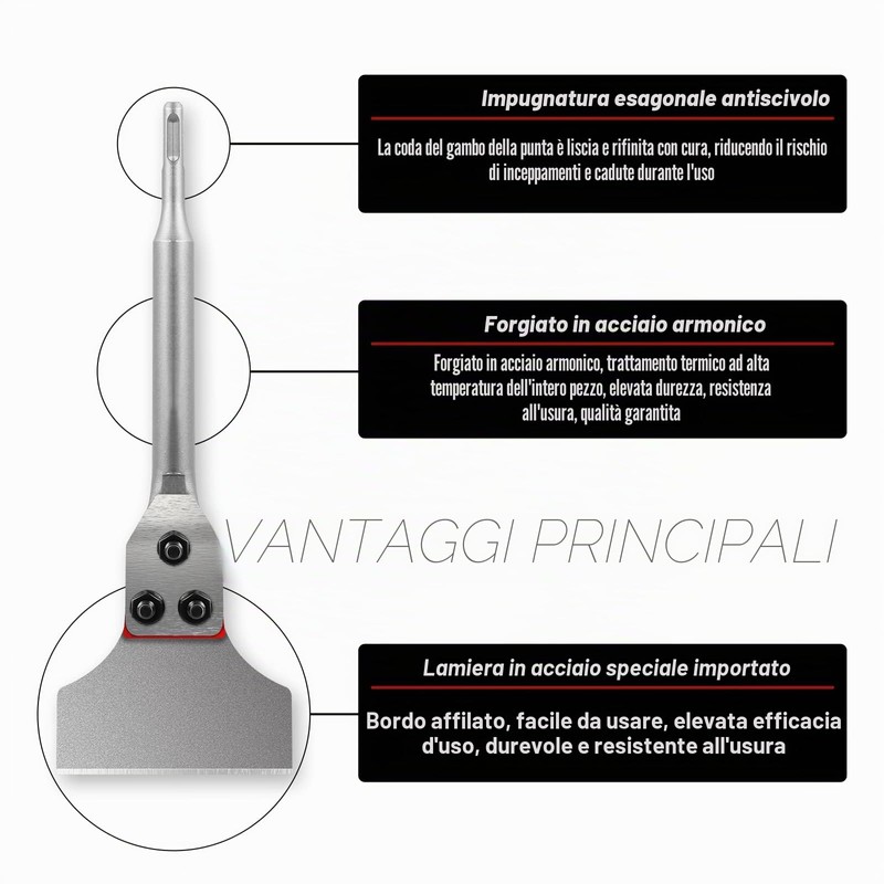 TIHOOK Scalpello per piastrelle SDS Plus, 300 mm x 100
