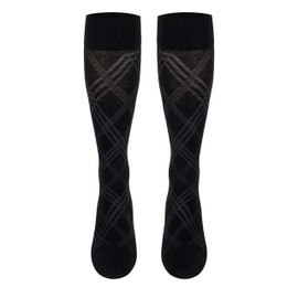 TOUCH Compression Socks for Women, 15-20 mmHg, Argyle, Cotton, 1 Pair, Black, Medium