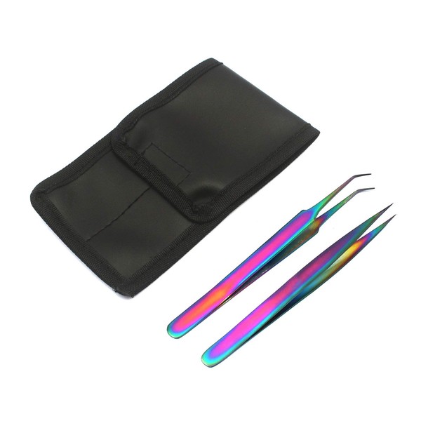 OdontoMed2011 Set of 2 Stainless Steel Multi Titanium Rainbow Color Jeweler Style Tweezers #8a + #3 Fine Point Jewelry-Making, Laboratory Work