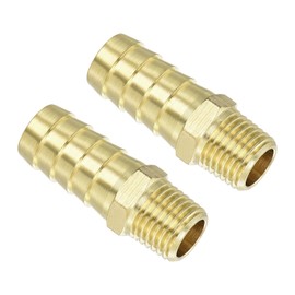 sourcing map Brass Hose Barb Fittings 2pcs 1/2" Barb x 1/4" NPT Male Brass Barb Pipe Fitting for Water Fuel Air