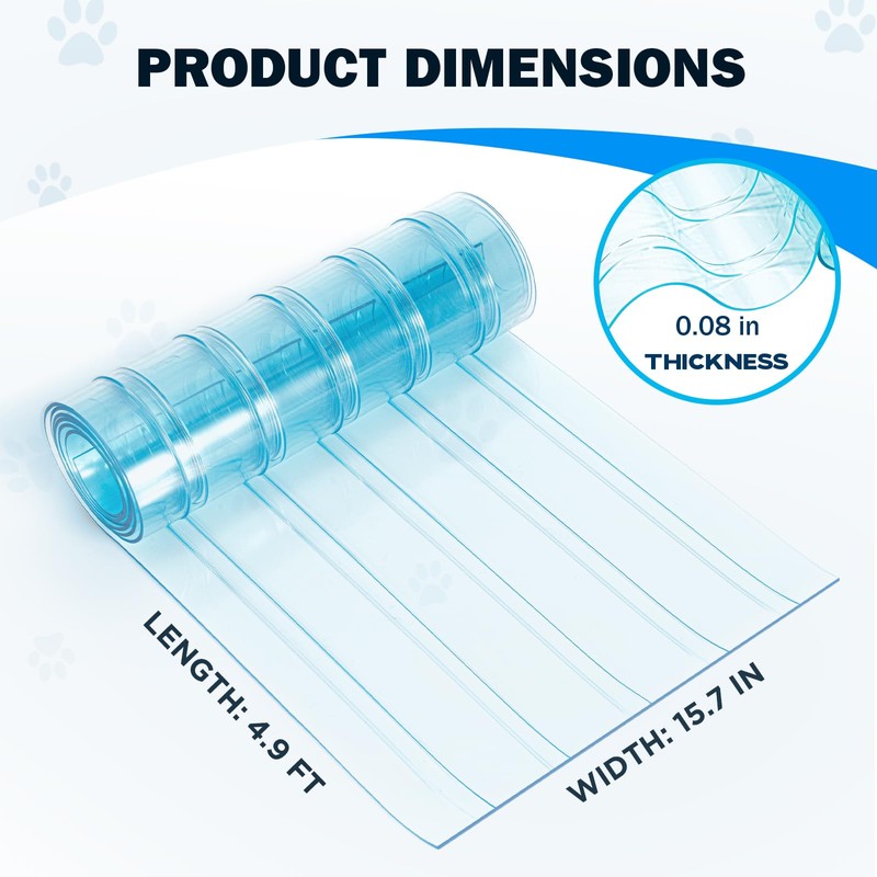 15.7 in x 4.9 ft Dog Door Replacement Flaps, Transparent